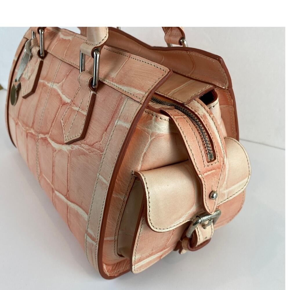 Vintage Y2K Dooney & Bourke Croc Leather Satchel Handbag Peach Charm Pockets NWT - Picture 7 of 13